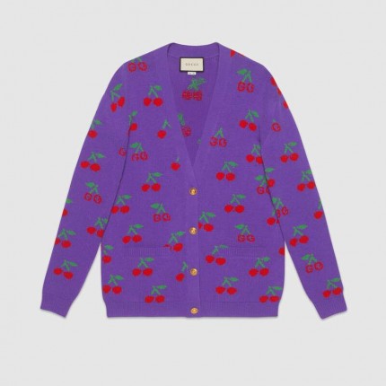 Gucci GG cherry jacquard wool knit cardigan 579932