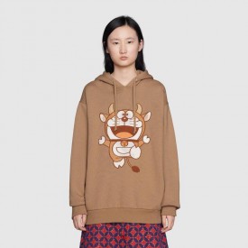 615061 Doraemon x Gucci hooded sweatshirt brown