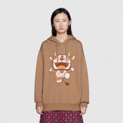 615061 Doraemon x Gucci hooded sweatshirt brown