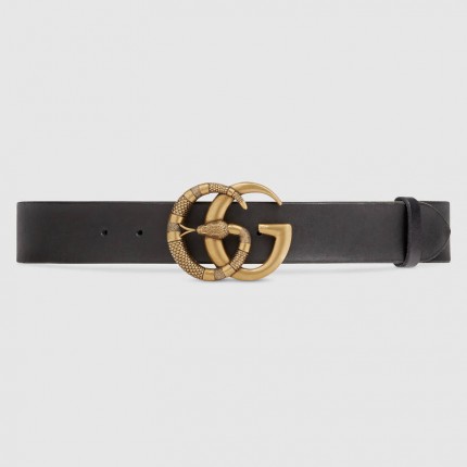 Gucci Leather belt with Double G buckle with snake black 458949