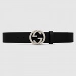 Gucci Leather belt with interlocking G Black 368186