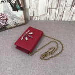 Gucci Leather mini chain bag with Double G and crystals red 499782
