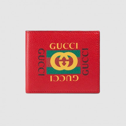 Gucci Print leather bi-fold wallet red 496309