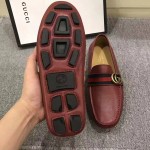 Gucci Leather driver with Web Shoes 450891 in Red